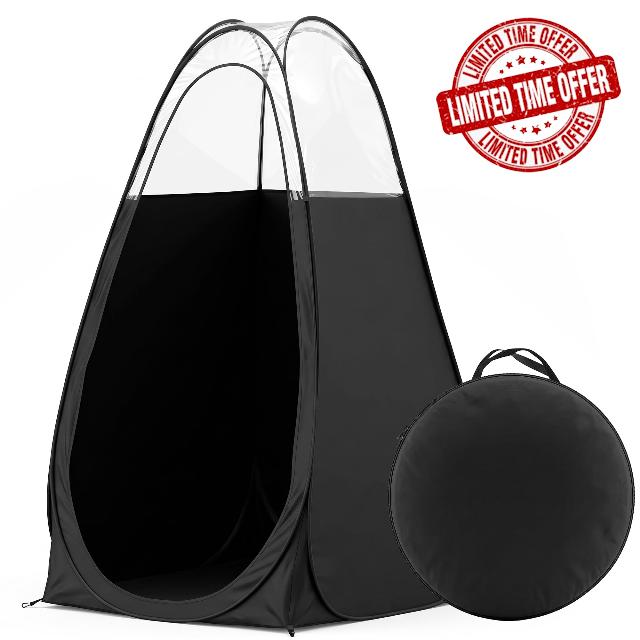 Pop Up Spray Tan Tent Booth with Clear Top 4x4x7 FT Black                                                          Waterproof PE floor