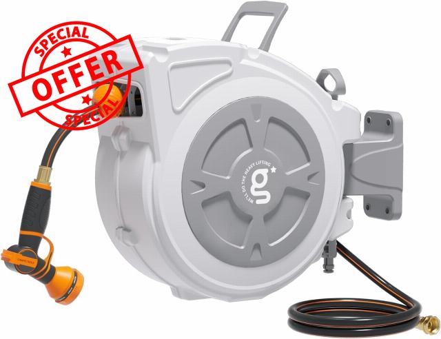 Giraffe Tools Retractable Hose Reel 1/2" x 65 ft Wall Mount Auto Rewind                                                          Garden Hose Reel Heavy Duty