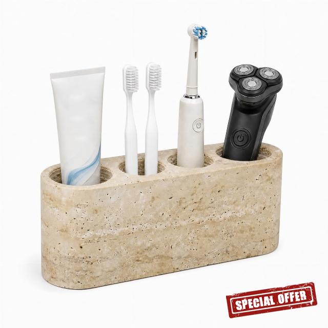 4 Slots Natural Marble Toothbrush Stone Holder for Bathroom