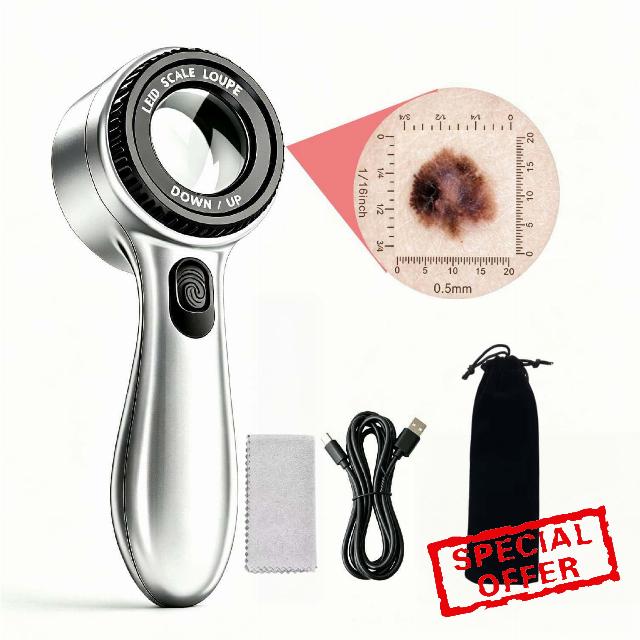 Portable dermatoscope                                                          28x Magnifying with LED 4 lighting effects analyzing various skin problems