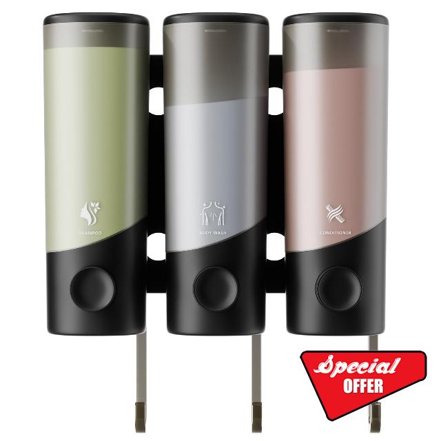 Shampoo and Conditioner Dispenser Wall Mounted with Hooks