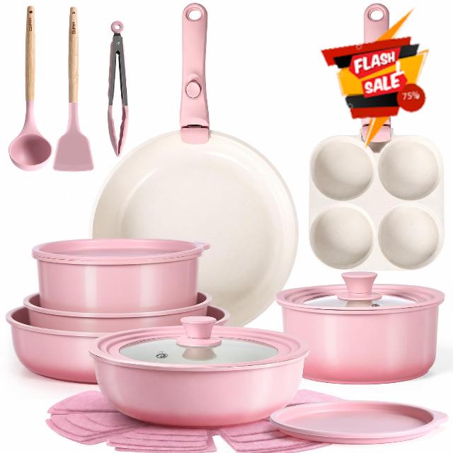 GiPP 21PCS Pink Pots and Pans Set