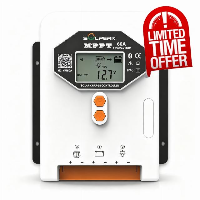 SOLPERK 60A MPPT Solar Charge Controller 12V/24V/48V Auto LCD Display Intelligent Solar Panel Regulator for LiFePO4