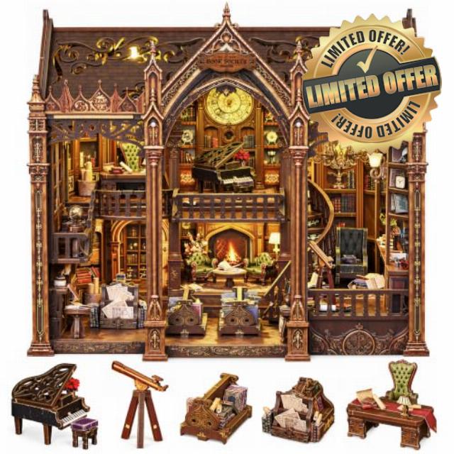 SUNNINO Book Nook Kit - DIY Miniature House Kit 3D Wooden Puzzles for Teens                                                          Doll House Book Nook Kits for Adults with LED Lights Best Gift for Family Friends