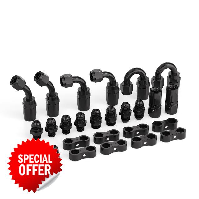 TAILONZ 25Pcs AN10 Aluminum Fuel Hose End Fitting Kit Straight 45° 90° 180° Fittings