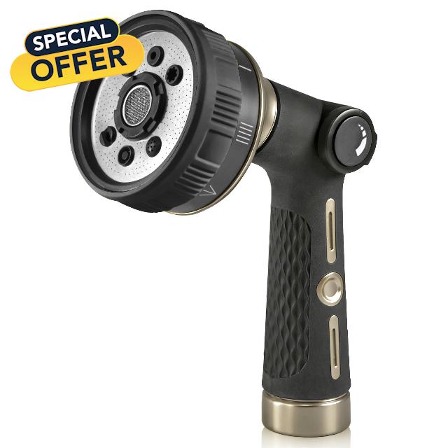RAINPOINT Hose Nozzle Heavy Duty - 100% Metal 8 Spray Garden Hose Nozzle                                                          100% zinc alloy body