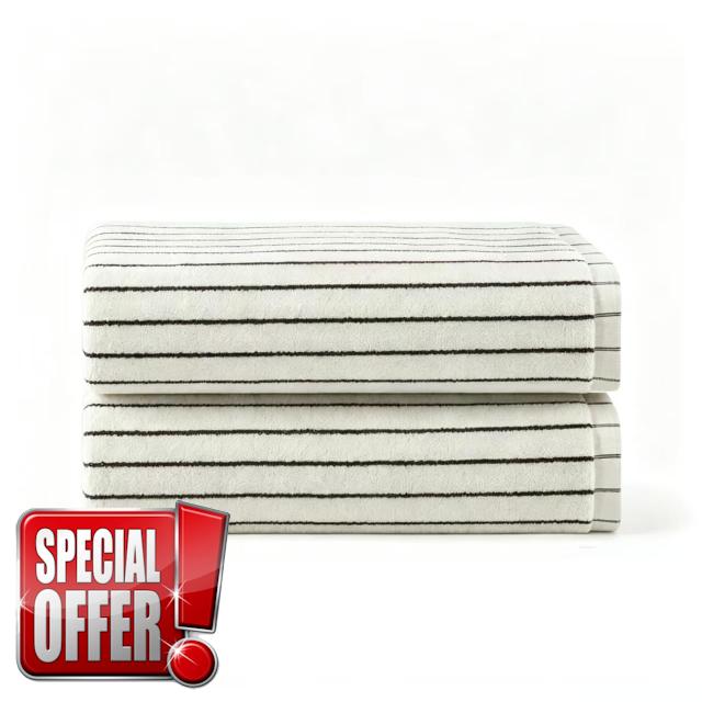 Striped Bath Towels Set of 2 Cotton Classic Black and Ivory Stripe Towels                                                          Soft Bath Towel for Bathroom Bathroom Pool