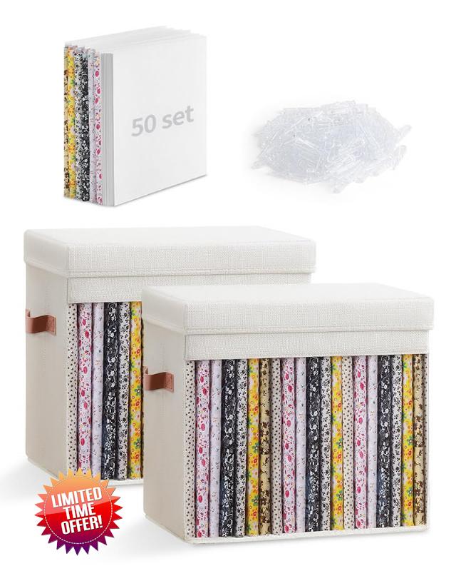 2 Pack Fabric Storage Box with 50 fabric organizer boards                                                          352 PCS Fabric Organizer Set with Lidded Oxford Bins