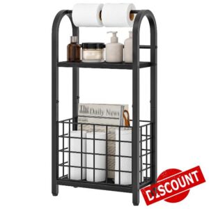 CHOEZON Freestanding Toilet Paper Holder with Storage Shelf and Basket                                                          Bathroom Tissue Stand