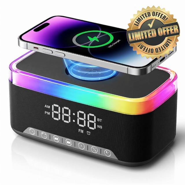 15W Wireless Charging Alarm Clock with Sound Machine & Speaker