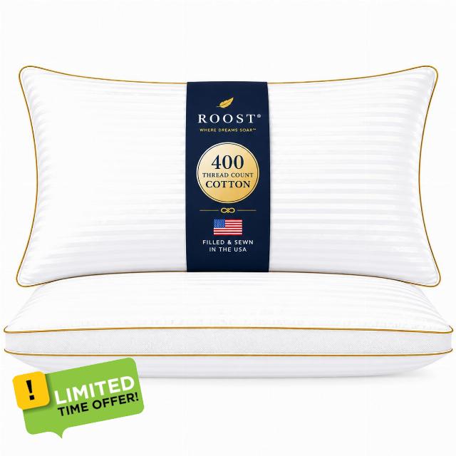Roost Hotel Collection Cooling Pillows King Size Set of 2 400TC Cotton                                                          Medium-support