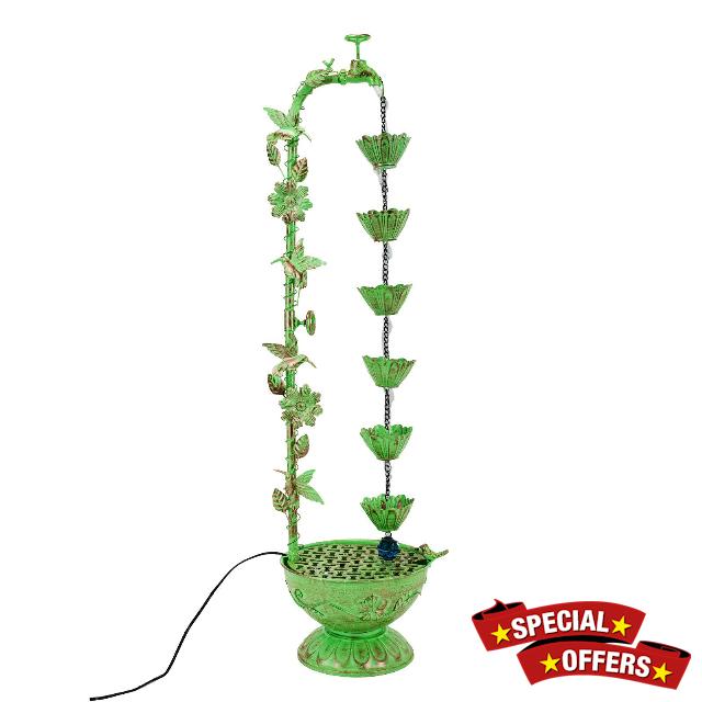 41" H Outdoor Tiered Water Fountain                                                          Faucet-Shape Floor Standing Fountains with 6 Hanging Lotus Cups
