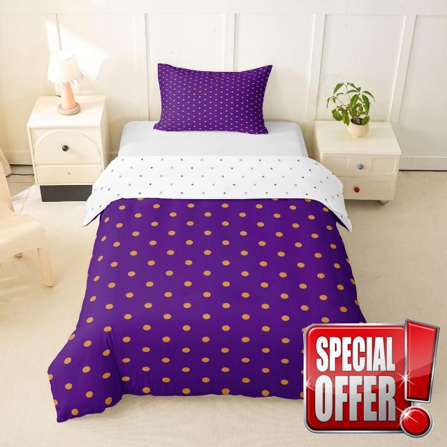 jejeloiu Purple Yellow Polka Dot Duvet Cover Twin Size                                                          Dotted Print Bedding Set Breathable Soft Abstract Modern Comforter Cover 2Pcs Bedroom Decor No Comforter Zipper Closure