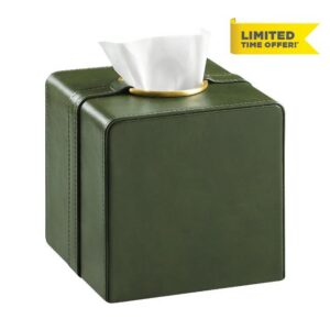 Luxury Square Tissue Box Cover PU Leather Tissue Box Holder Cube                                                          Magnetic Bottom