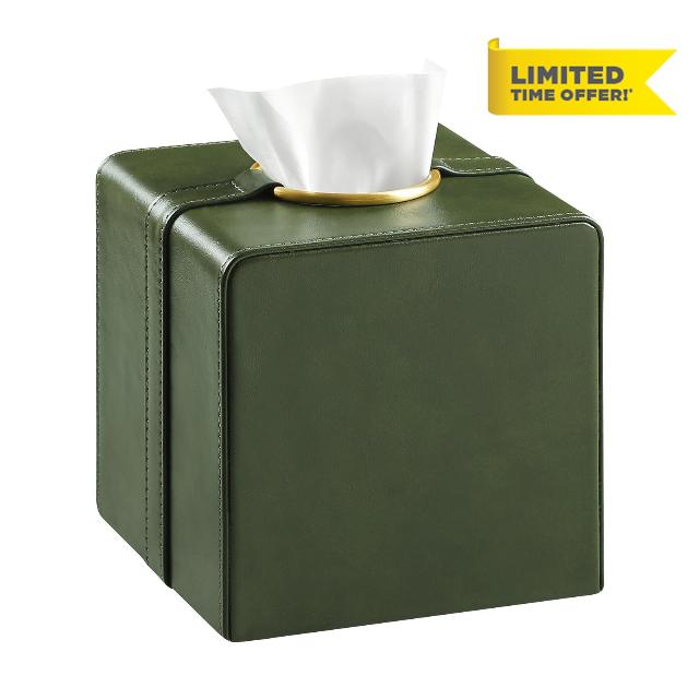 Luxury Square Tissue Box Cover PU Leather Tissue Box Holder Cube                                                          Magnetic Bottom