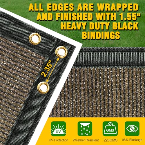 6X50FT Heavy Duty 220GSM 98% Blockage Privacy Screen Fence for Outdoor Wall Garden Yard Backyard (Brown)