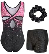 JiAmy Gymnastics Leotards with Shorts, Tumbling Outfit with Heart Cutout | 3-piece leotard set; u...