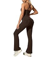 UOUA Women's 2 Piece Workout Sets Cami Racerback Tank Cargo Flare Leggings with Pockets Gym Yoga ...