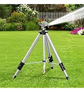 SPECILITE Brass Impact Sprinkler on Tripod Base, 50” Heavy Duty Metal Pulsating Telescoping Sprin...