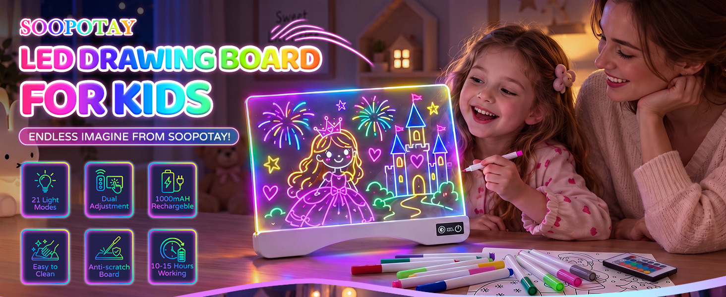 Led drawing board for kids Led drawing kit Led dry erase board drawing pad Light Up