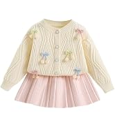 JiAmy Girls Sweater Skirt Set Toddler 2 Piece Winter Fall Outfit 1T-8Y | Butterfly pom-pom cardig...