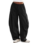 Yousify Womens Wide Leg Barrel Pants Elastic Waist Flowy Parachute Pants | High Waisted, Lightwei...