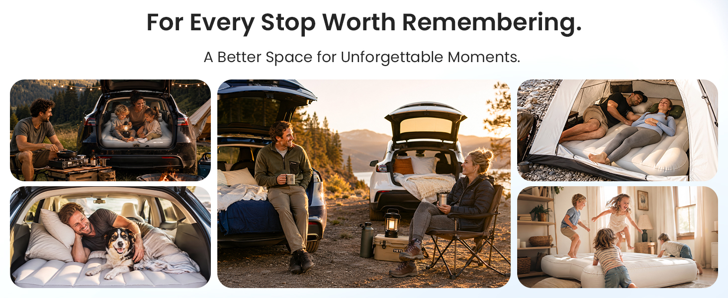 Model Y mattress for 2020-2026, shown with rechargeable pump and carry bag, not for Model YL 6-seat.