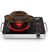 Portable Electric Cooktop, 1800W Single Burner Electric Stove with Touch Control, Child Safety Lo...