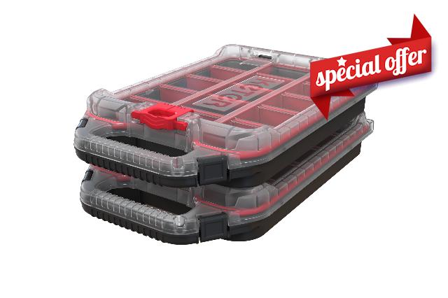 Keter Stack N' Roll 2 Pack Half Organizer Storage Box                                                          Adjustable Dividers