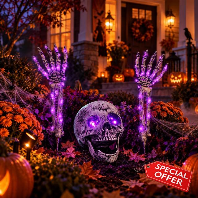 FLYSNK Lighted Halloween Skeleton Groundbreaker Decorations Outdoor