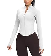 AVGO Women's Cropped Running Workout Jackets Zip Slim Fit Athletic Tops with Thumb Holes