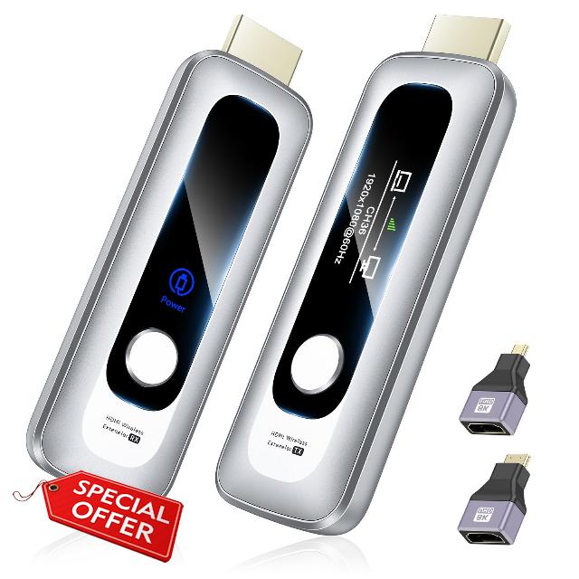 Steetek 2026 Upgraded Wireless HDMI Transmitter and Receiver 328FT/100M                                                          Dynamic LED-backlit LCD Display