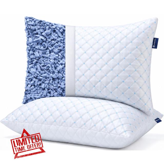 Adjustable Cooling Memory Foam Pillows Queen Size Set Of 2                                                          Shredded Foam