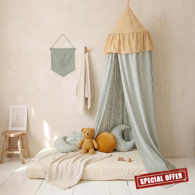 Green Hanging Bed Canopy with Ruffles