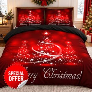 Christmas Tree Duvet Cover Set 3 Pieces Holiday Bedding                                                          Soft microfiber Christmas bedding set with festive tree design for holiday bedroom decor