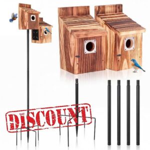 Novabright 3 Pcs Outside Outdoor Bird Houses Set with 76'' Bird Feeder Pole                                                          Heavy Duty Bird Feeder Pole Kit
