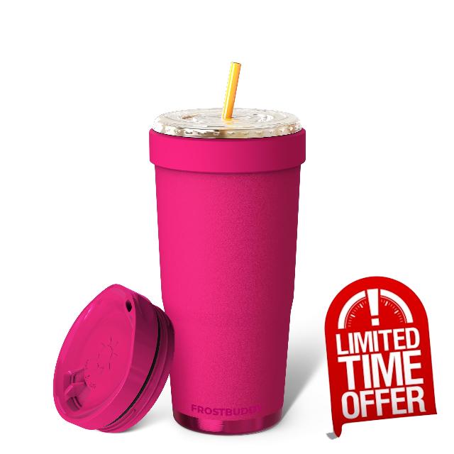 Frost Buddy Togo Buddy 30oz Iced Coffee Tumbler - ONE Lid (Berry)                                                          Insulated Iced Coffee Tumbler & Cup Sleeve for Iced Coffee Cups with Lids