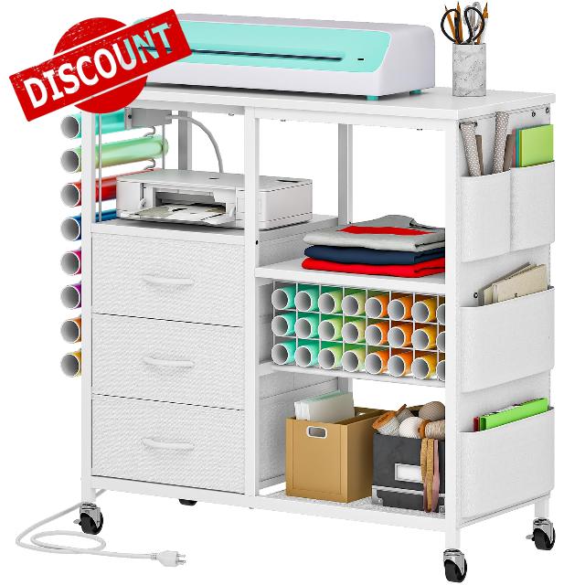 CHOEZON Heat Press Table with Power Outlet and Vinyl Roll Holders
