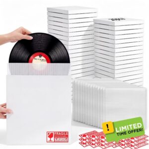 MotiMind 20 Sets 12.5" Vinyl Record Mailers Shipping Boxes with Foam Bags                                                          Foldable Corrugated Album Box with Foam Bag and Fragile Label