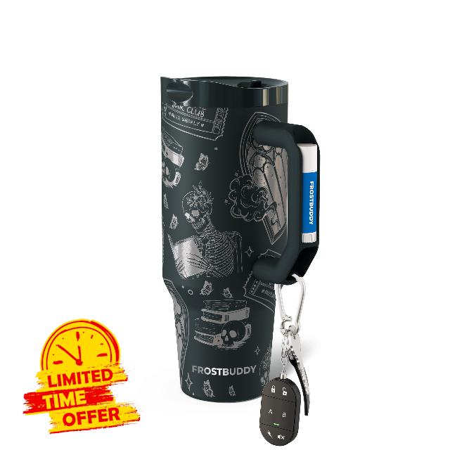 Frost Buddy Thicc Buddy 40 oz Tumbler with Handle (Moonlit Ink)                                                          Double-wall vacuum insulated | Spill-proof flip lid | 18/8 premium stainless steel | Cup-holder friendly
