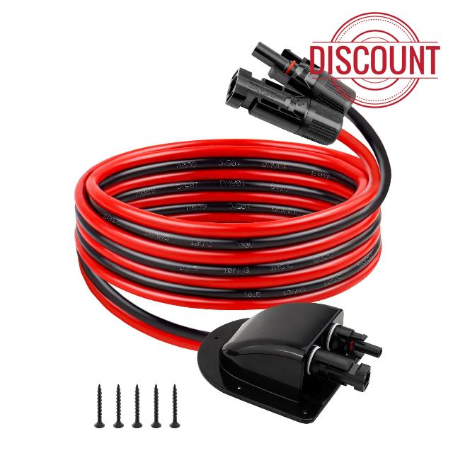 Solar Cable Entry Gland with 10FT 10AWG Solar Panel Extension Cable PV Wire                                                          Solar Junction Box Fit Tinned Copper Wire Waterproof for RV Camper Van Boat Shed Garage Multiple sizes 3/6/10/12/15/20/25FT