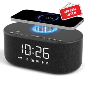 DreamSky Alarm Clock Radio with Wireless Charging and Bluetooth Speaker                                                          Loud Alarm for Heavy Sleepers