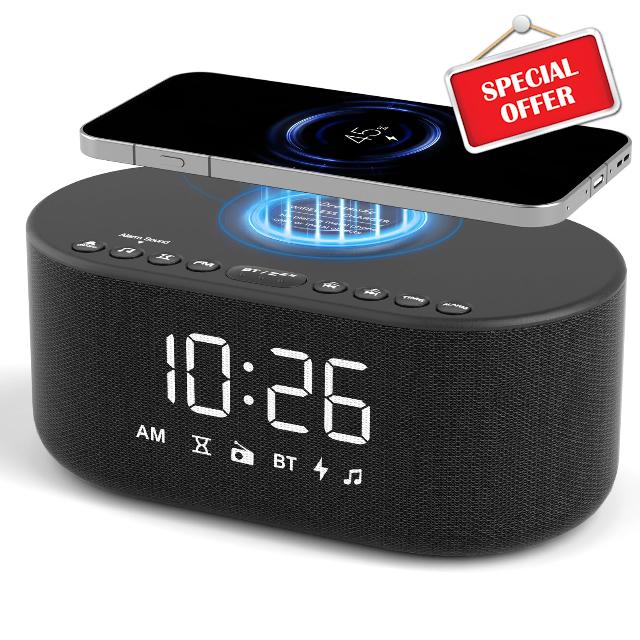 DreamSky Alarm Clock Radio with Wireless Charging and Bluetooth Speaker                                                          Loud Alarm for Heavy Sleepers