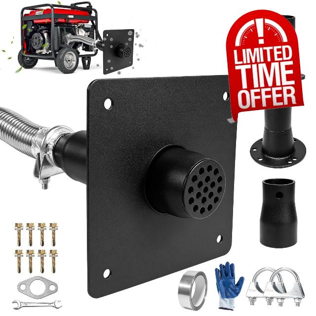 Generator Exhaust Extension Silencer Kit w/ 3 Adapters & Mounting Plate                                                          Improved Based on Market Feedback New 42" 304 Hose Thickest & Longest Fits All Portable Generators Reduces Exhaust Noise 85%