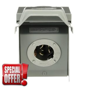 Midwest 50A Power Inlet • Weatherproof Enclosure • Compact Design                                                          U050NNP • 120/240V 10KAIC • L14-20/CS6375 Receptacle • NEMA 3R Galvanized Steel • Factory Assured Termination • Padlockable