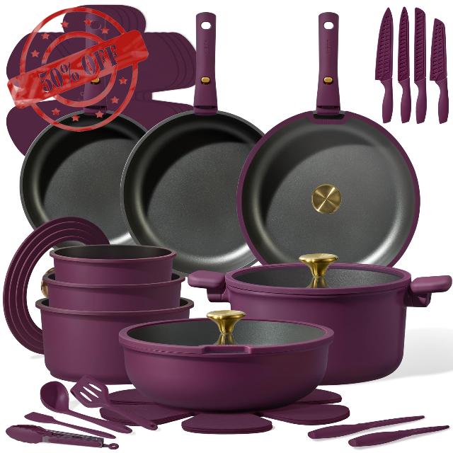 CAROTE 38pcs Pots and Pans Set with Knife