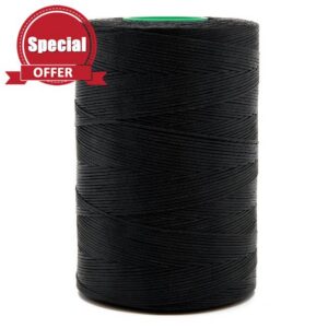 Flat Waxed Thread 0.8mm 710Yds for Leather Craft DIY Hand Sewing Projects Shoes Repair（Black）
