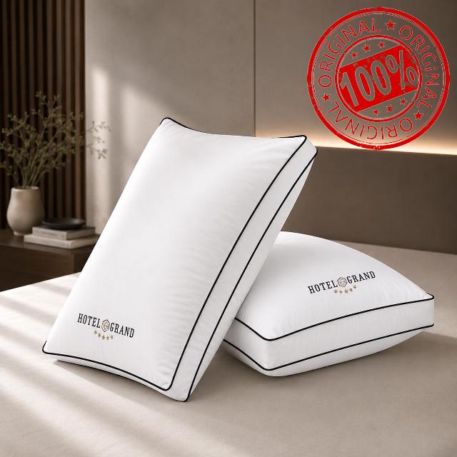Hotel Grand Gusset Bed Pillows Queen Size Set of 2 Medium Firm Support                                                          400 Thread Count 100% Cotton Cover