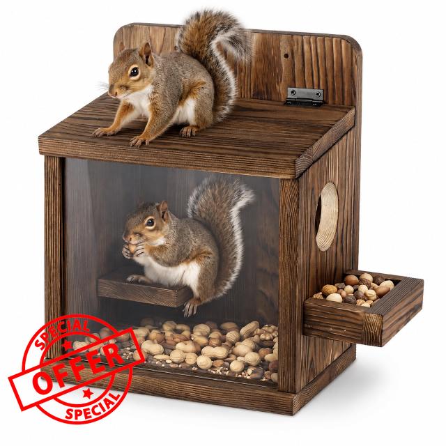 Marsui Wooden Squirrel House Squirrel Nesting Box Pine Wood Squirrels Feeder for Outside Winter Chipmunk Rainproof Warm Nest Box Vintage Tree House Backyard Wildlife Breeding Living Shelter Nesting