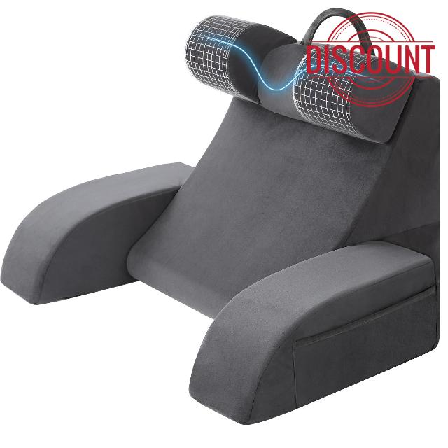 Reading Wedge Pillow for Sitting Up in Bed with Arm/Back/Neck Rest                                                          High-Density Foam and Washable Velvet Cover
